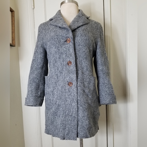 UTEX gray boiled wool 3 button long sleeve button up blazer coat size 6 - Picture 1 of 7